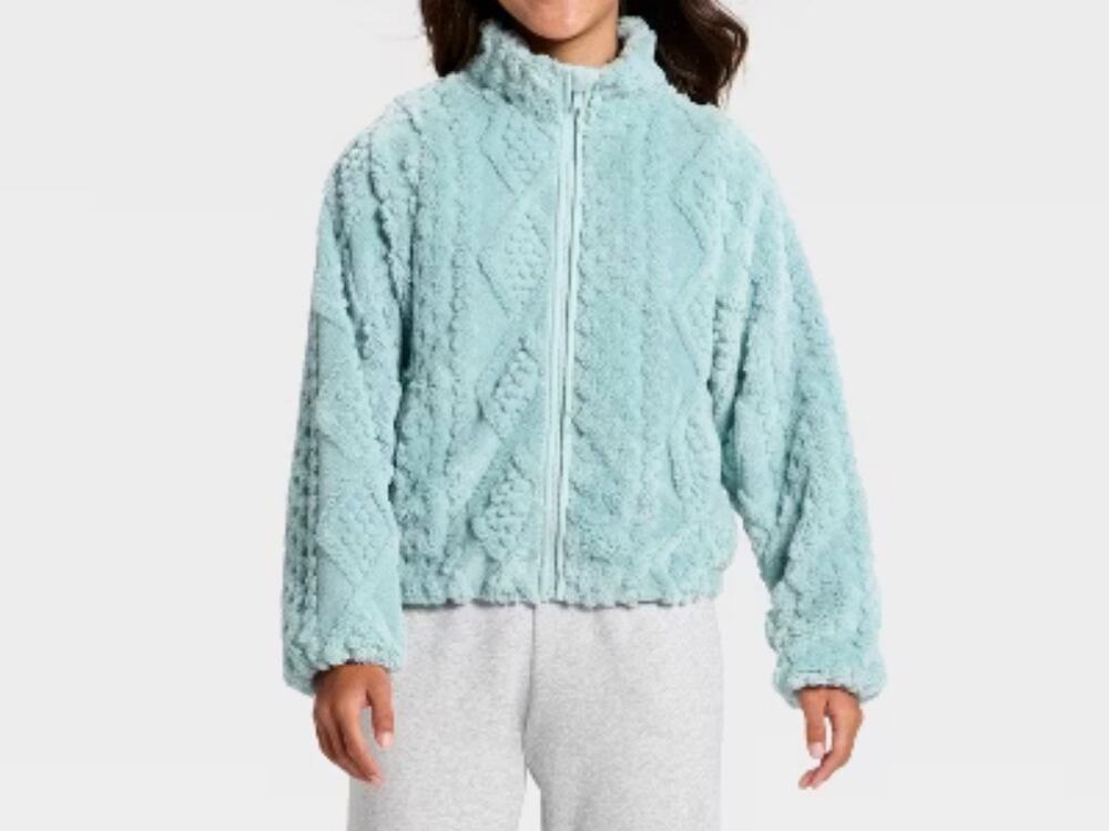 All in Motion Jacket Girls Medium 8 Sky Blue High Pile Fleece Full Zip Pockets